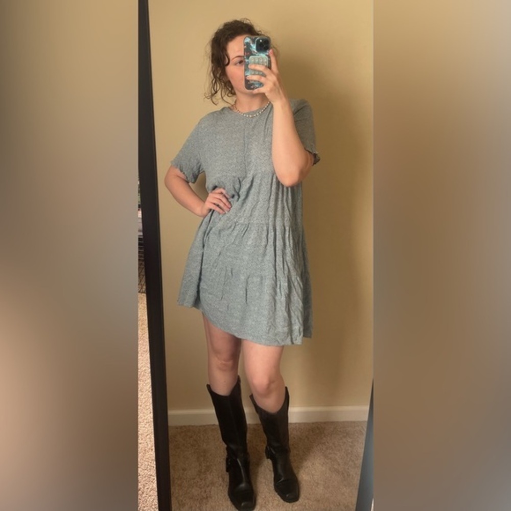 Light Blue floral Short Sleeve Dress